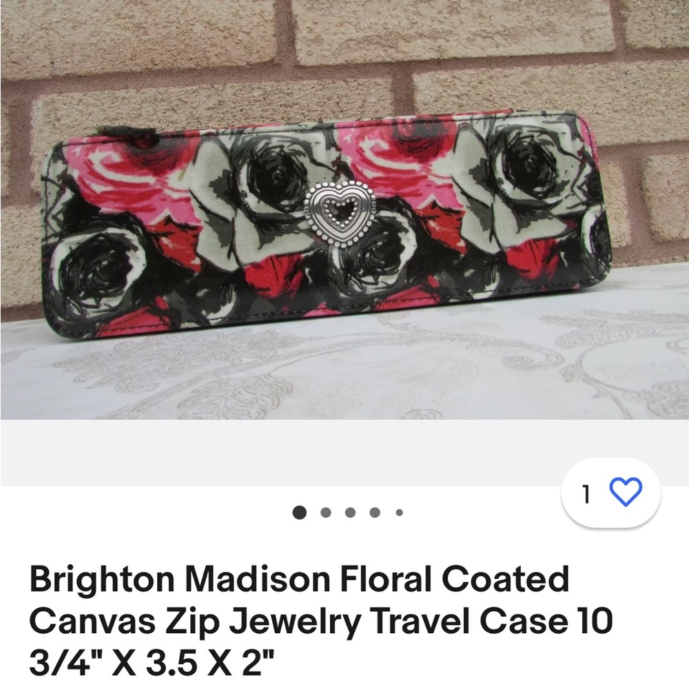 BRIGHTON Madison floral coated canvas, zip jewelry box. NWT - Picture 3 of 10